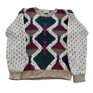 Gulf Traders Ramie Cotton Chunky Knit Sweater Mens M Cabincore Grandpa Cozy